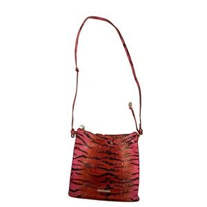 Brahmin Crossbody Bag Wallet Set Medium Pink Excellent Tiger Print Leather